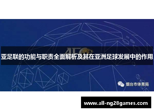 亚足联的功能与职责全面解析及其在亚洲足球发展中的作用