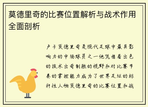 莫德里奇的比赛位置解析与战术作用全面剖析